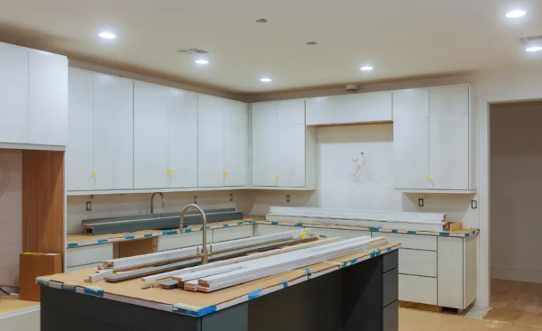 white kitchen of a house being remodeled